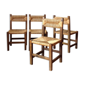 4 chaises champetre bois paillées