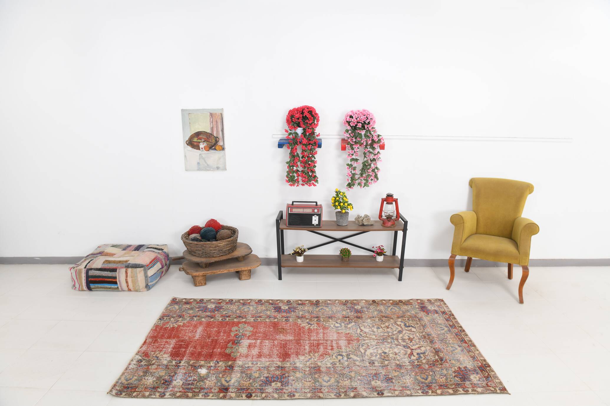 4x7 Red & Cream Vintage Area Rug 126x236Cm SK 17738