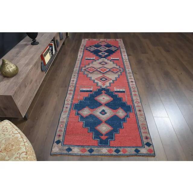 Tapis en laine et coton fait main Oushak turc des années 1970, 104x307.