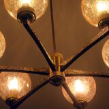 Angelo Brotto intricate gold-plated brass chandelier with 6 globes, 1960s