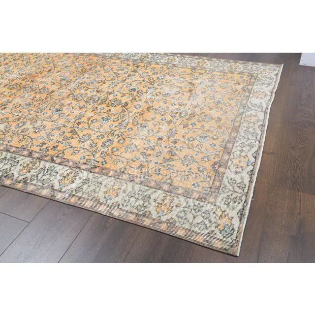 Vintage Turkish handmade wool cotton orange rug 147x251