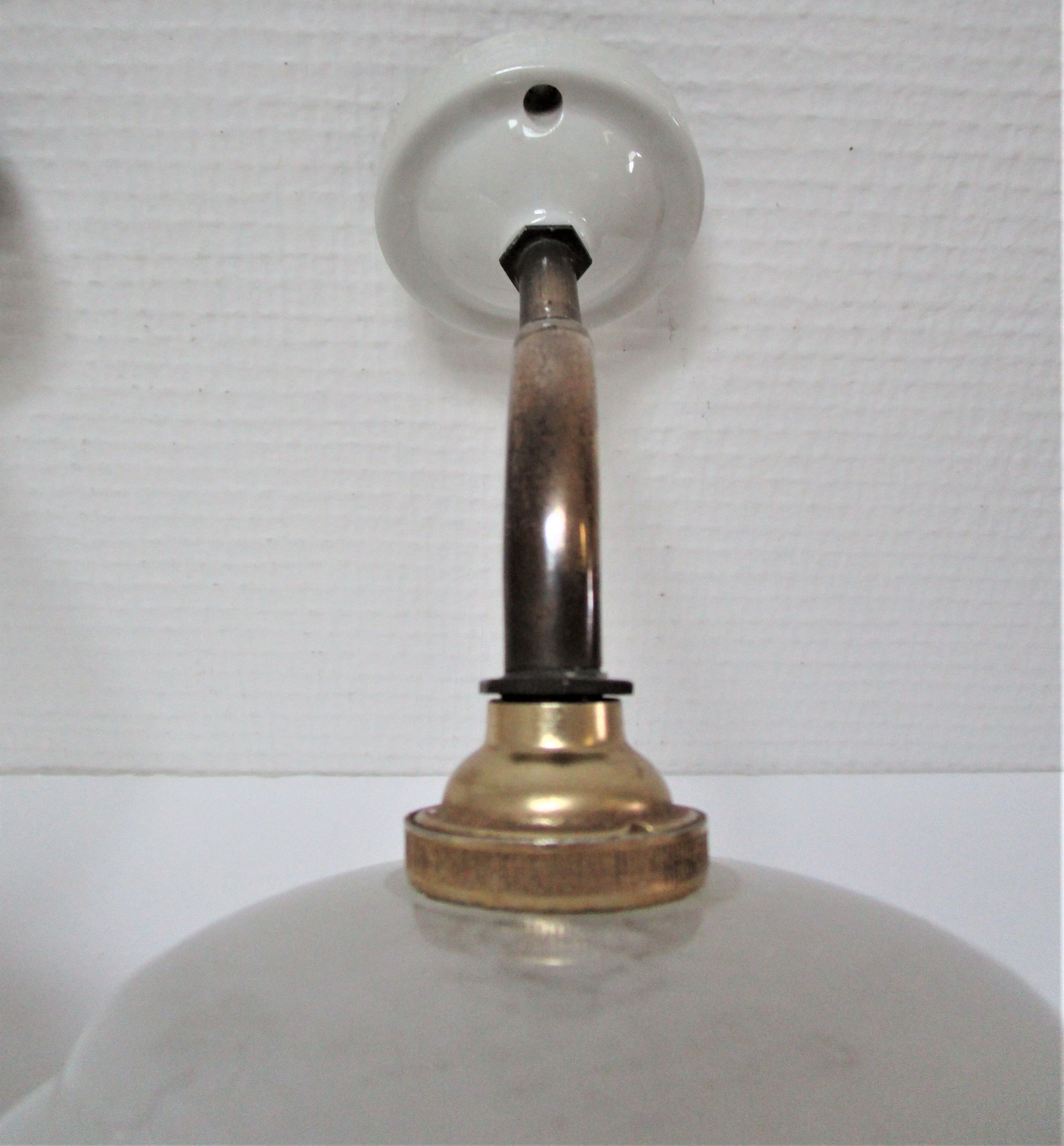 Pair of porcelain sconces brass glass of clchy white art deco