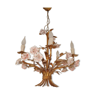 Lustre 19 roses porcelaine Hans Kogl