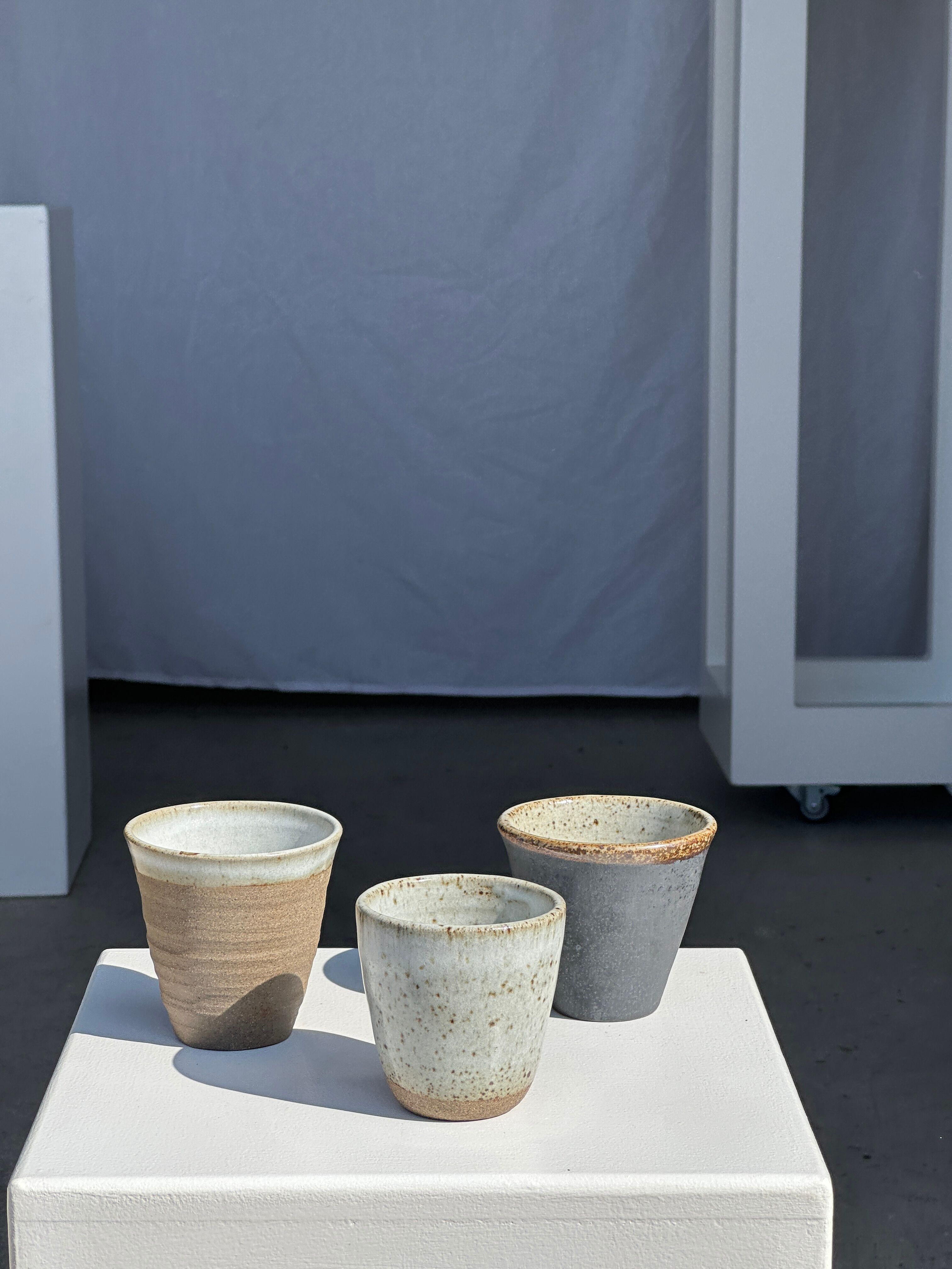 Set of 3 cups / mug in Indonesian ceramic (black, matte brown & speckled glazed)