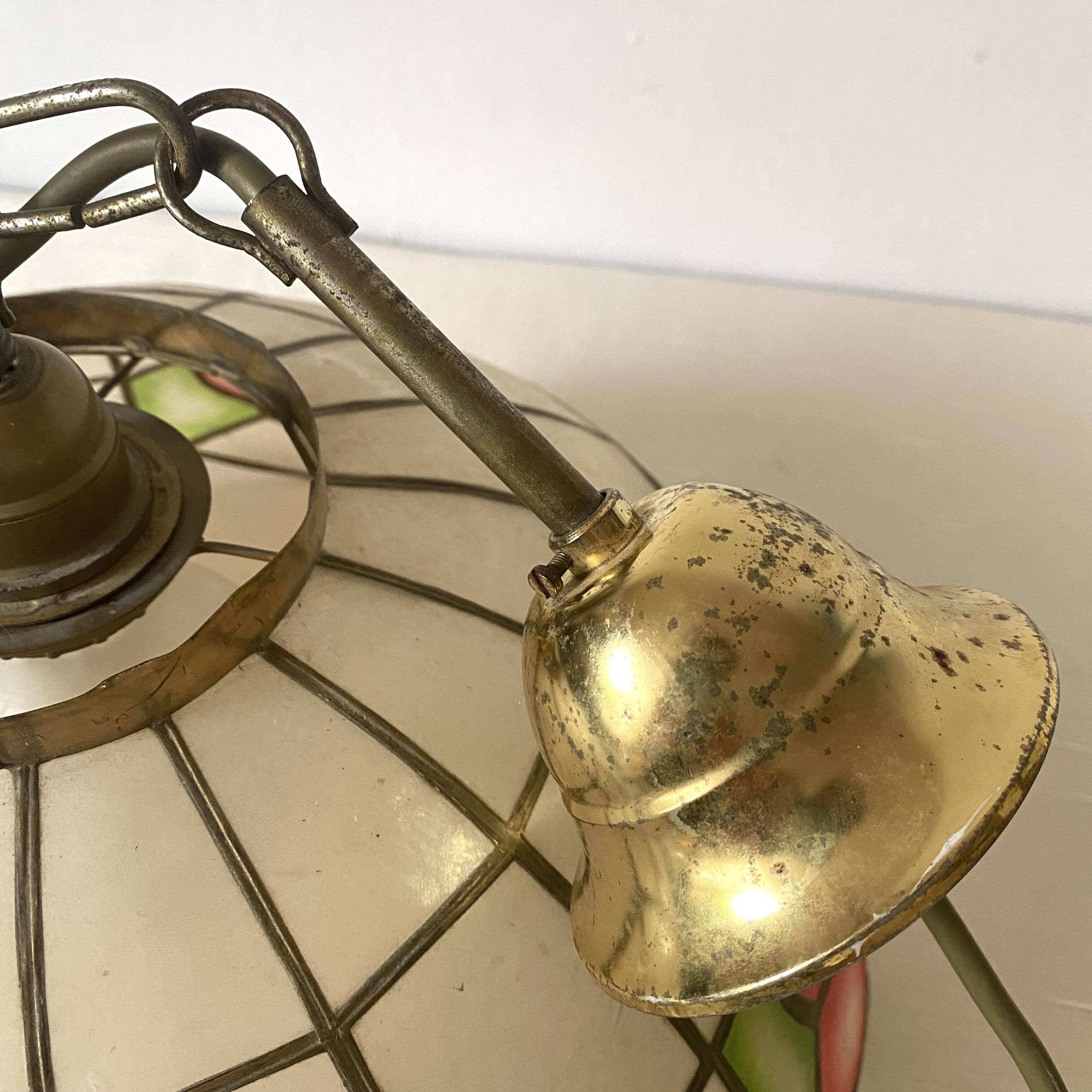 Vintage mother-of-pearl and brass flower pendant light