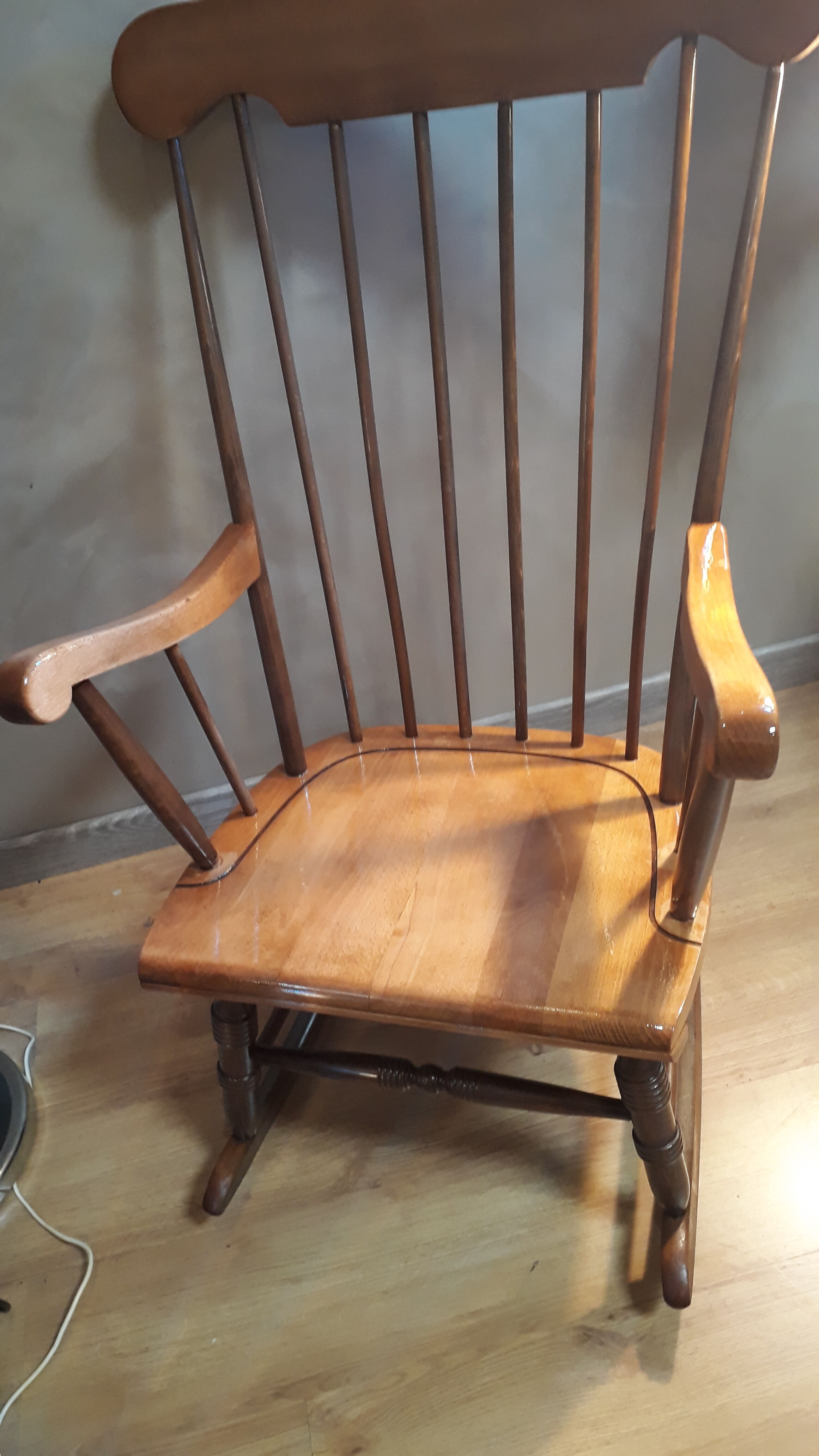 Brown and natural wood rocking chair 1970