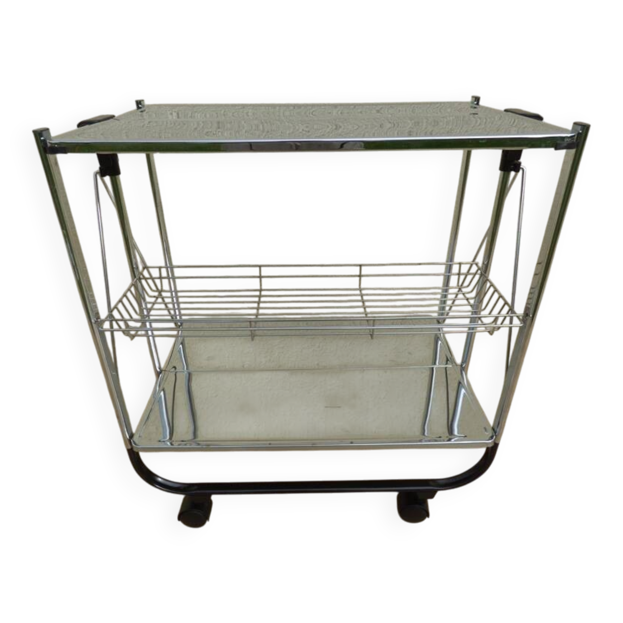Vintage 50s Textane style rolling and folding trolley on its large