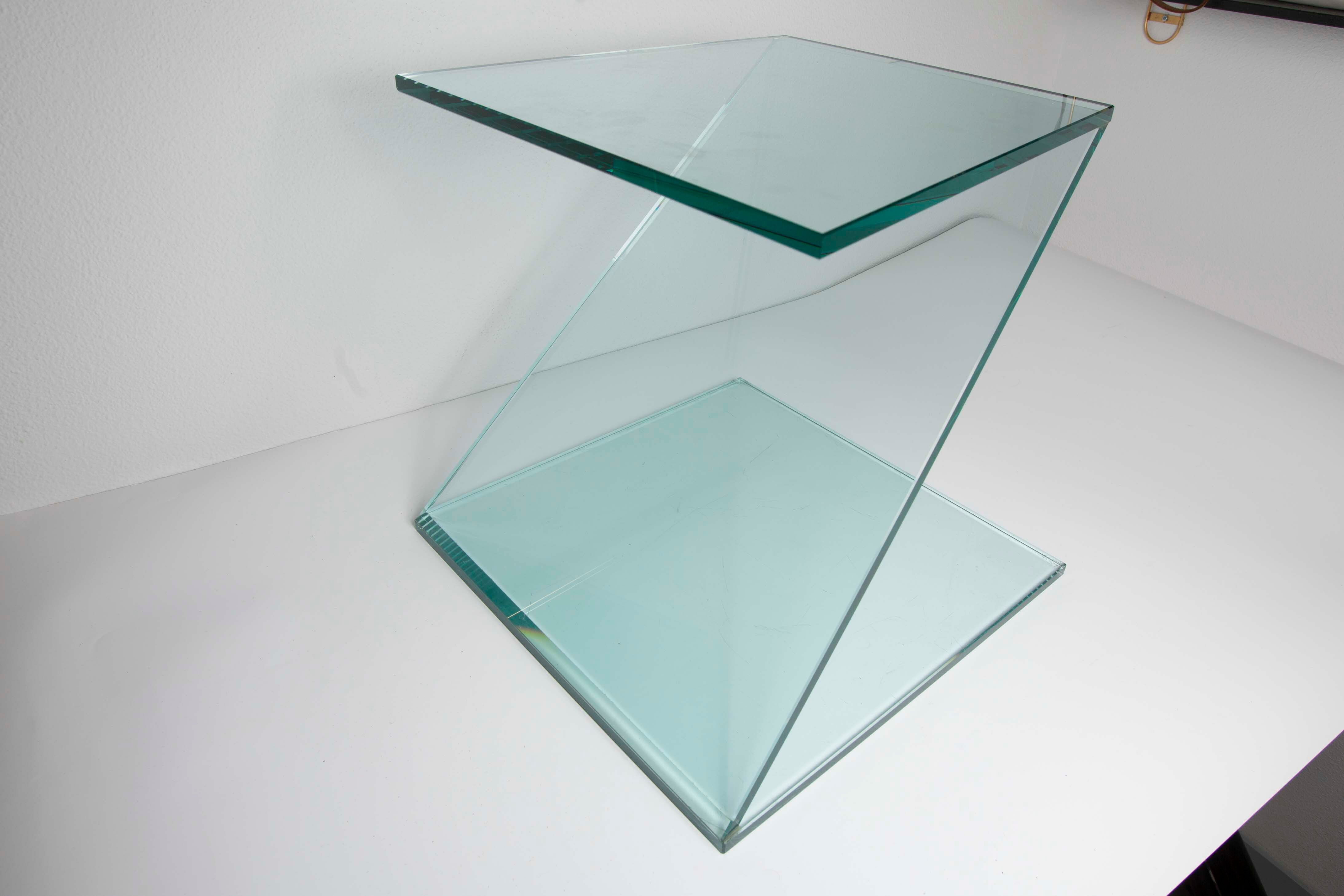 Z-shaped tempered glass side table