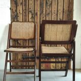 Pair of folding chairs wicker cané