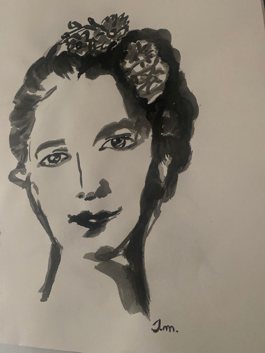Contemporary portrait of a woman in ink