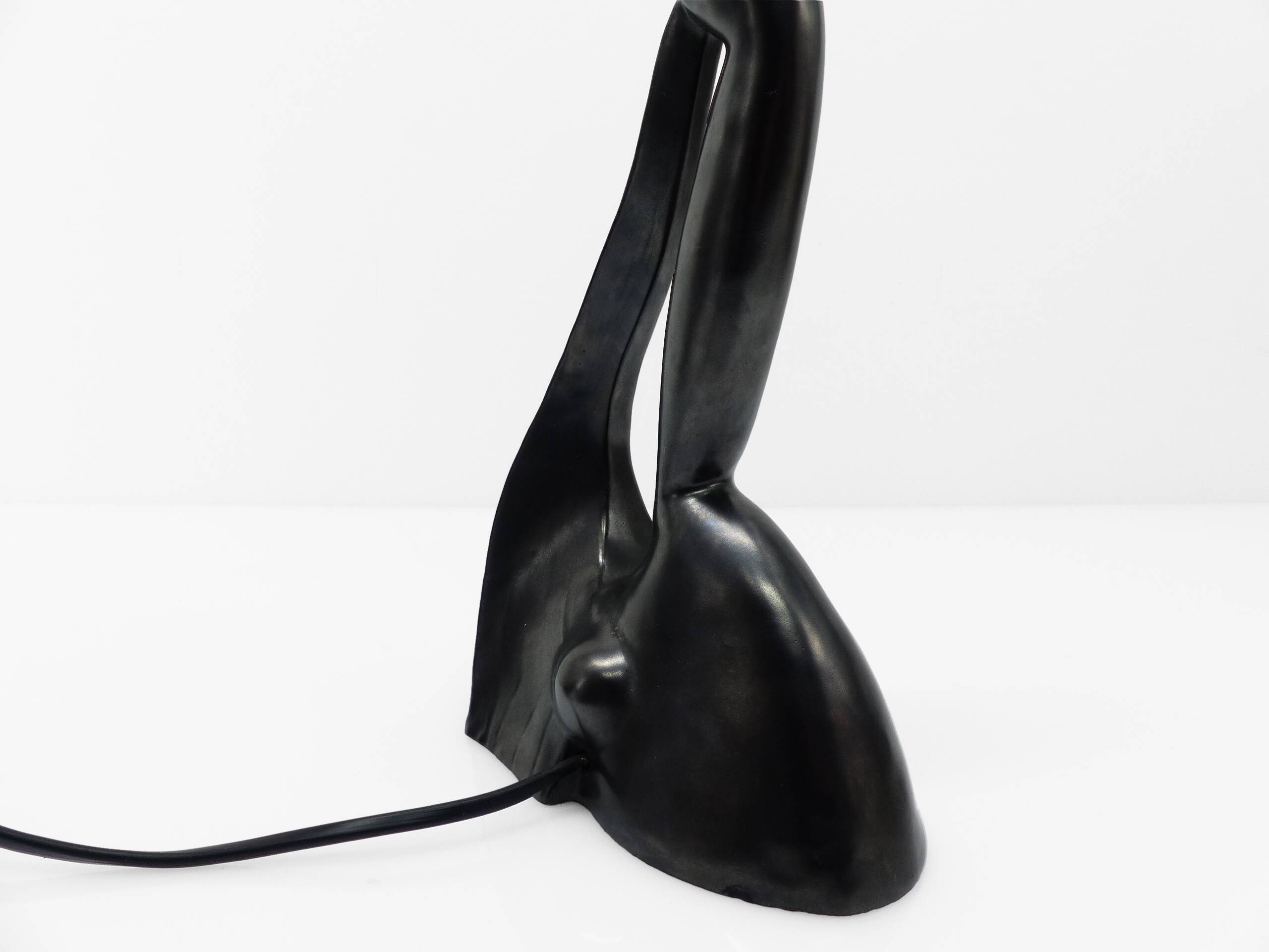 Anthropomorphic sculptural lamp base in black ceramic, Gil Agnoloni, I