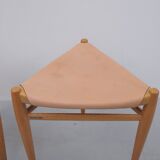 Tripod stools in oak by Uno & Östen Kristiansson for Luxus, 1950s, set of 2