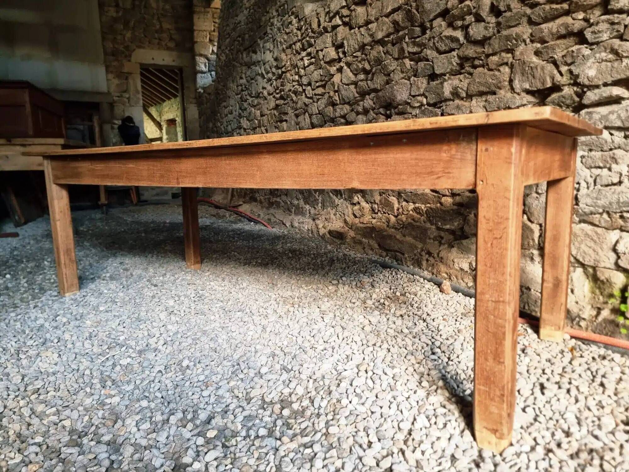 Antique French oak dining table, early 1900s - large farmhouse table for 12 people