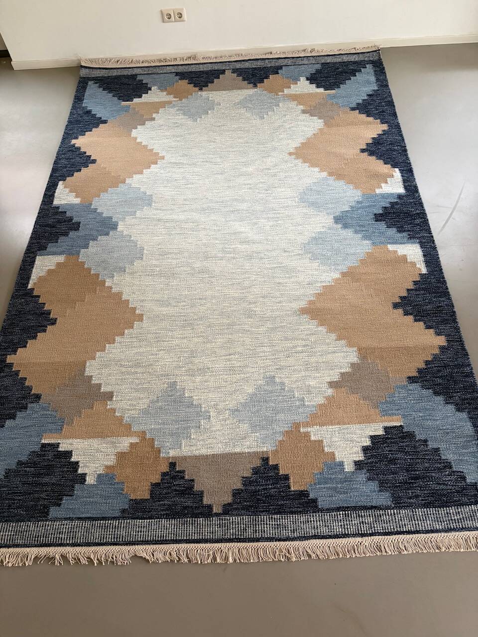 Handwoven large  rollakan reversible rug wool, scandinavian design