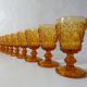 10 vintage pressed molded amber water glasses