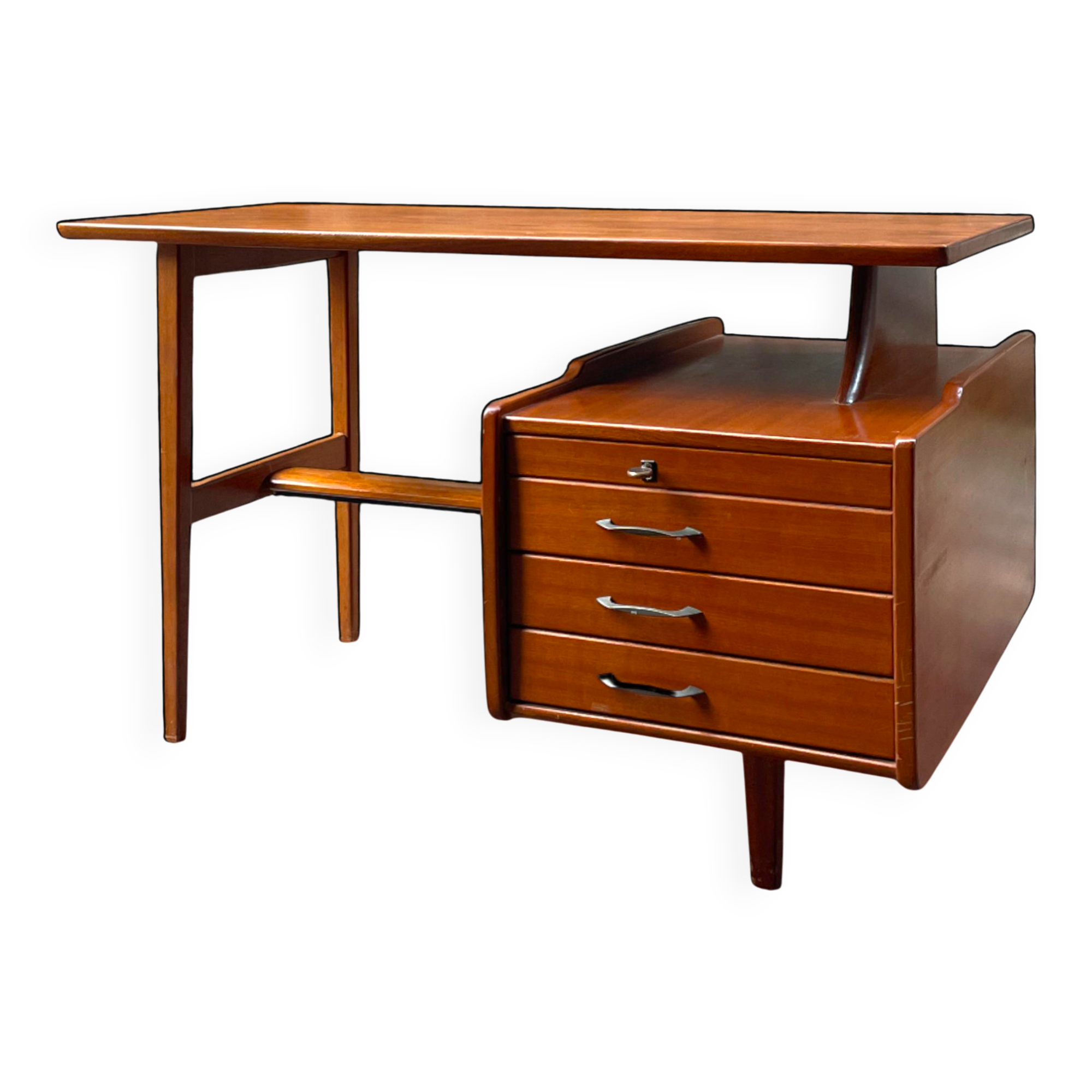 Mahogany desk with drawers by Jacques Hauville published by Bema.