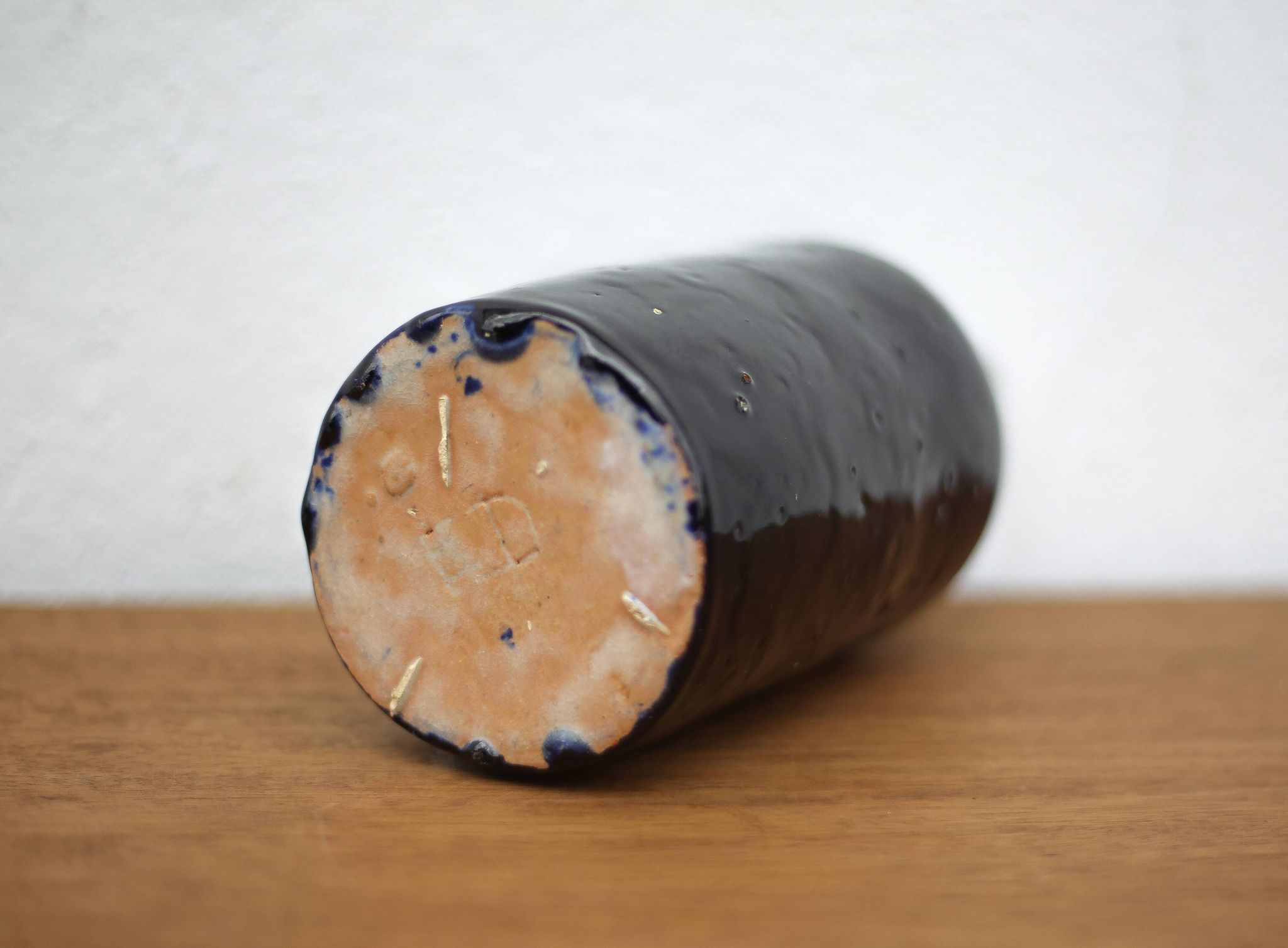 Vintage cobalt blue glazed terracotta bottle, decorative bottle