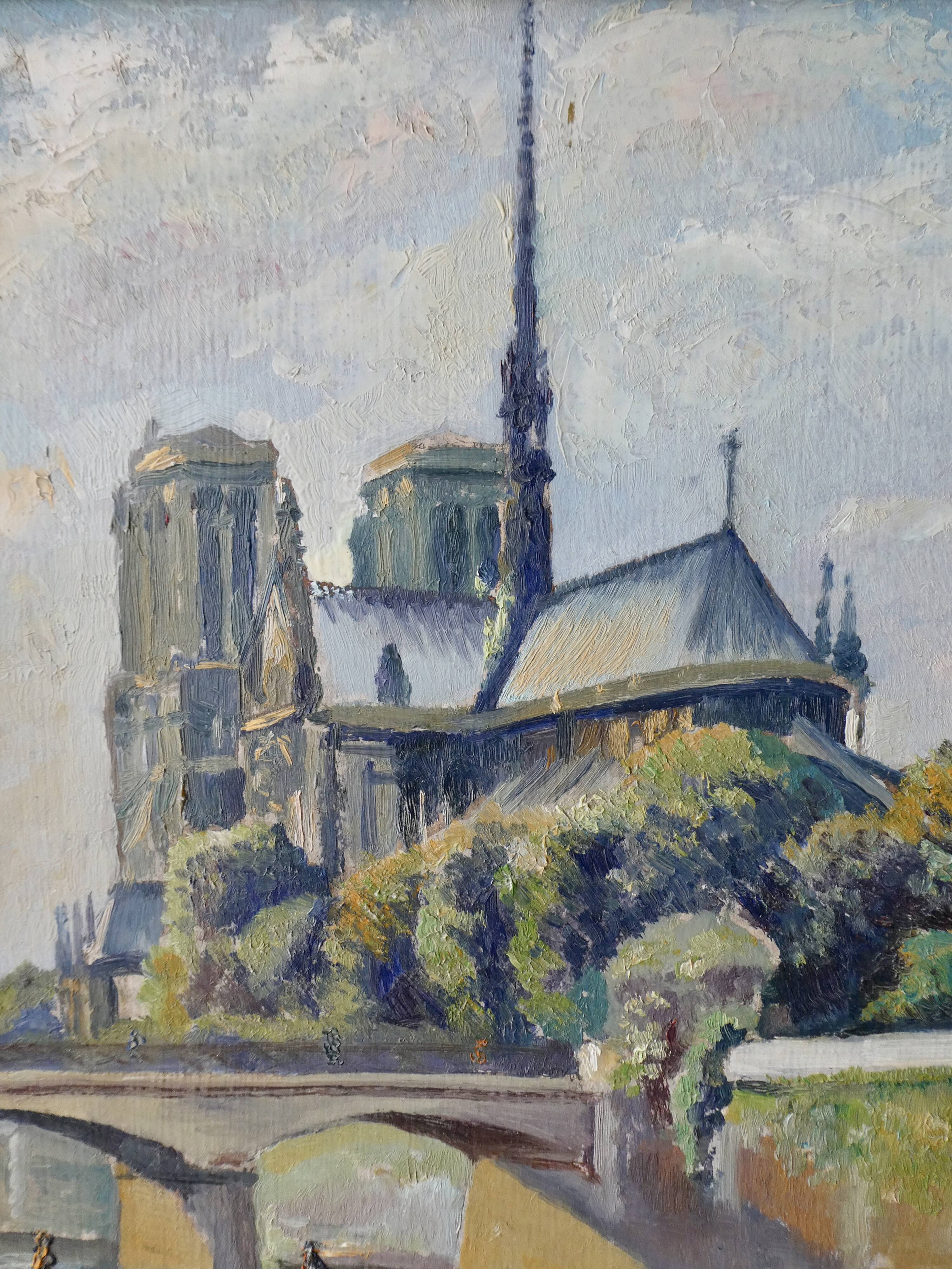 Table, oil representing Notre Dame de Paris