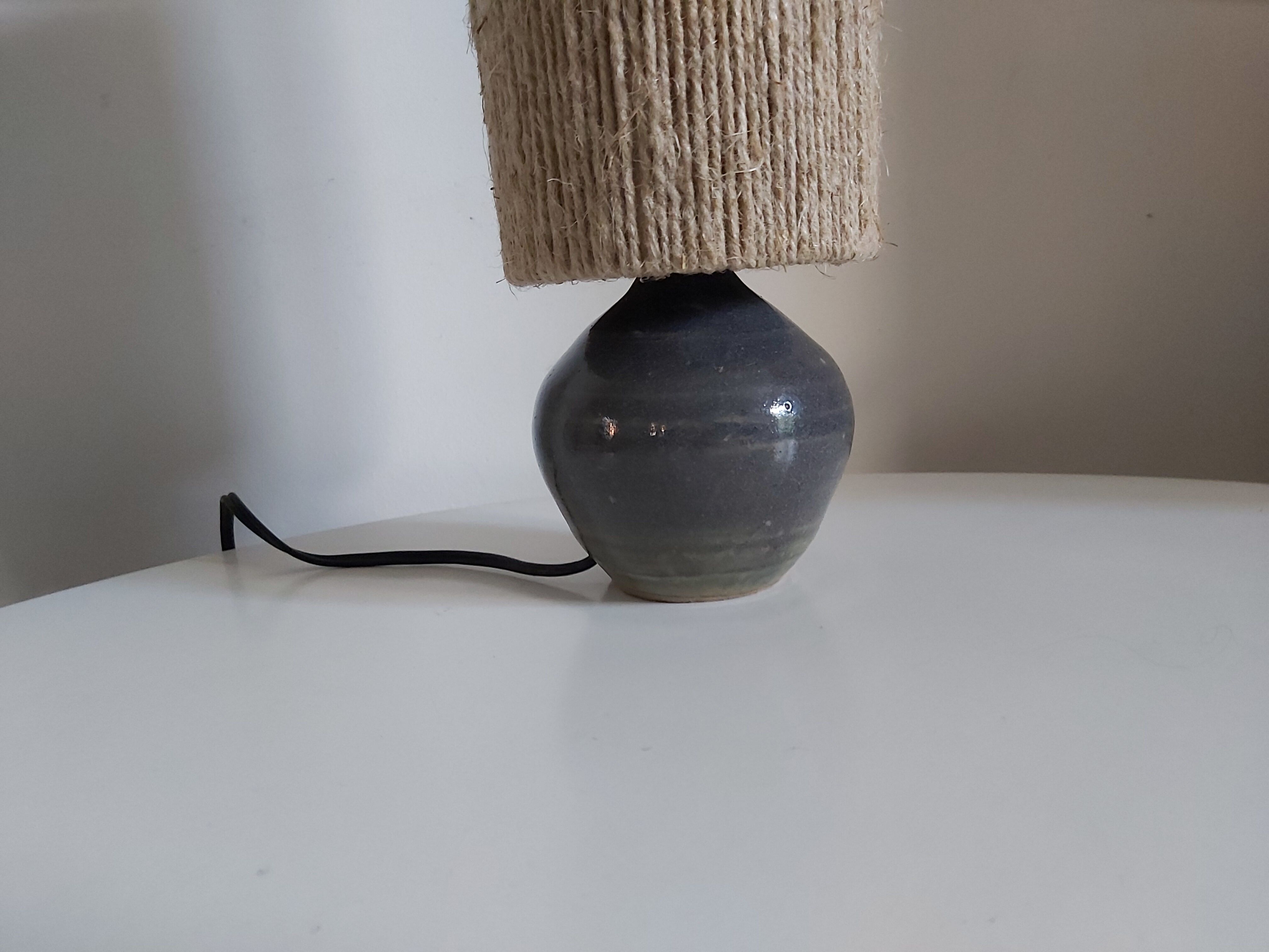 Vintage stoneware and rope lamp