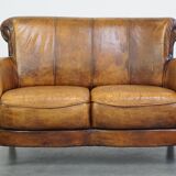 Vintage sheep leather 2 seater sofa with patina