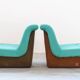 Set of two Lev & Lev armchairs in fabric, removable covers, with fiberglass structure, year