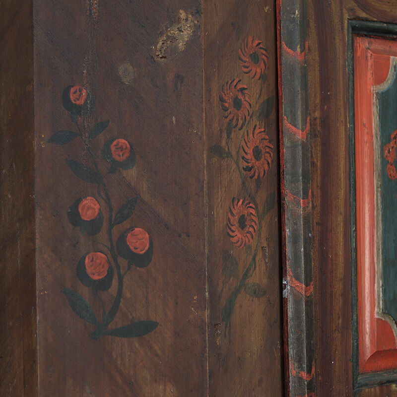 Rustic Farmhouse Folk Art Painted Bridal Cabinet dated 1818