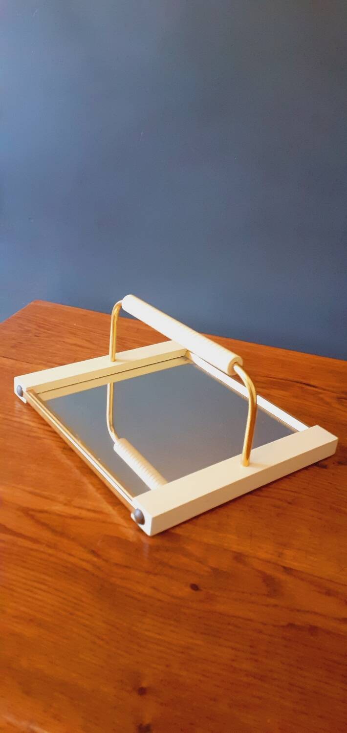 Plateau vintage année 50 en bois laqué et métal doré