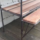 Wrought iron shelf, 3 walnut shelves