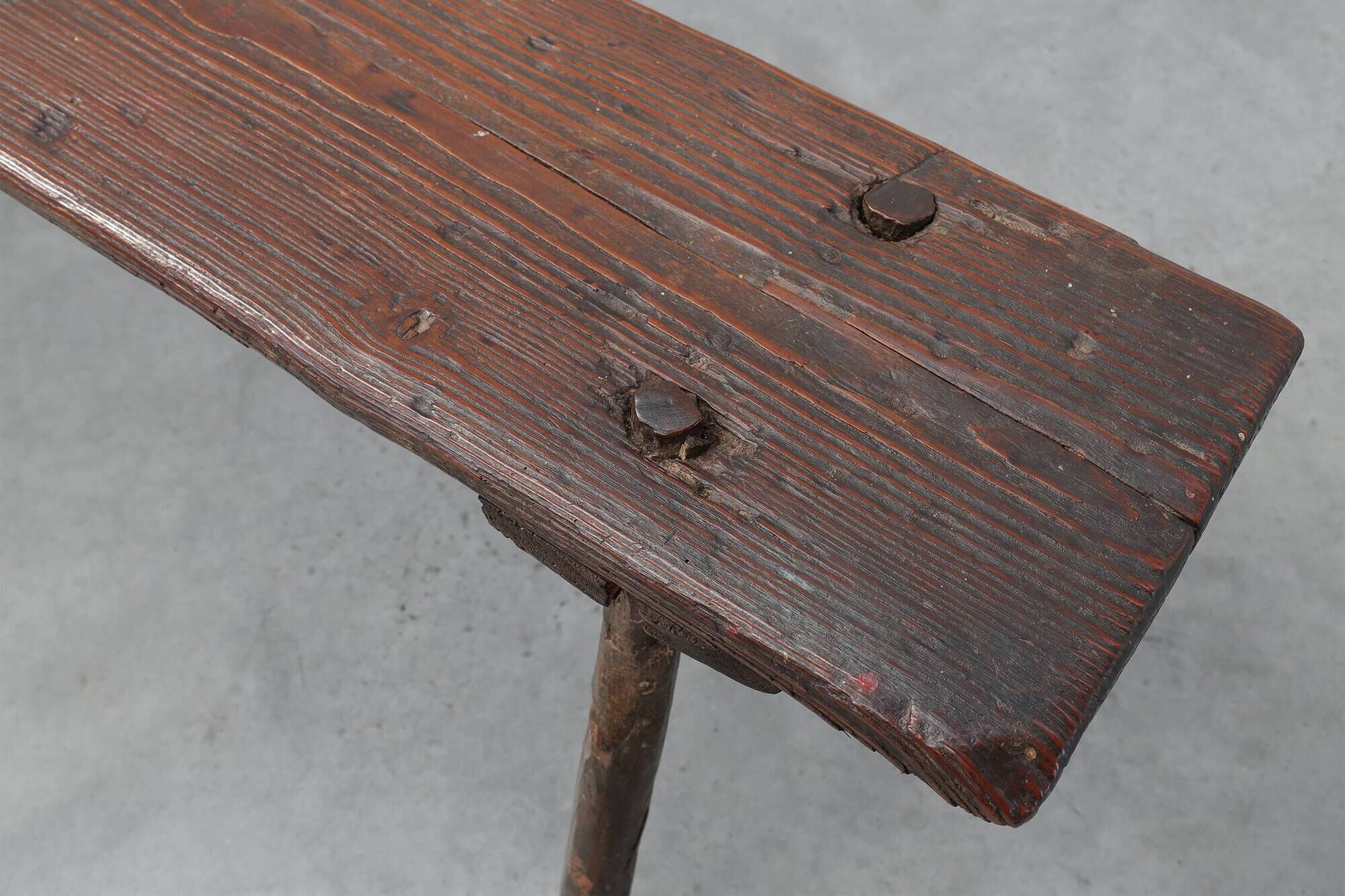 French Primitive Wooden Bench with Splayed Legs, 19th Century