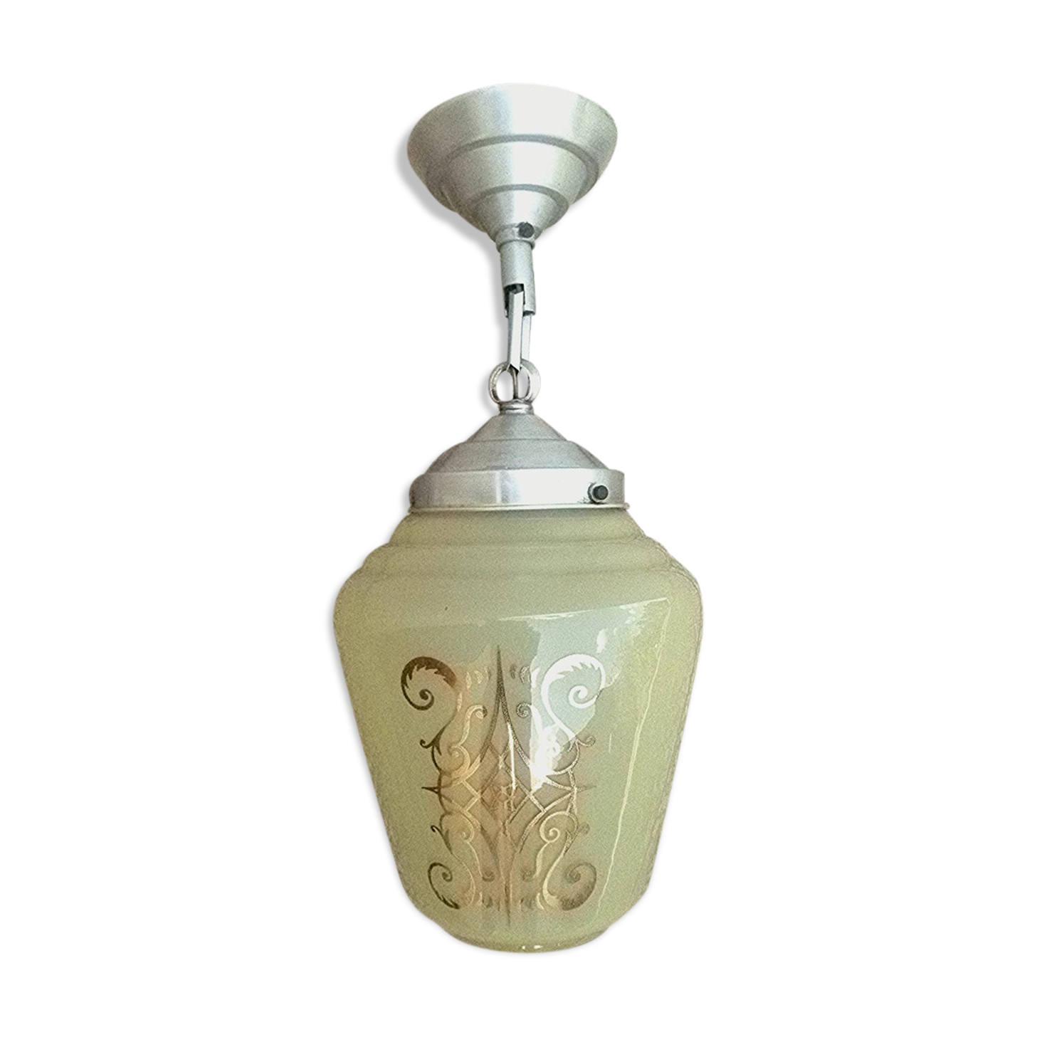 Oblong pendant lamp in decorated glass, vintage