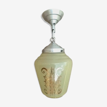 Oblong pendant lamp in decorated glass, vintage