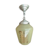 Oblong pendant lamp in decorated glass, vintage