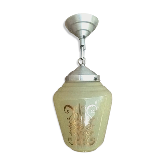 Oblong pendant lamp in decorated glass, vintage
