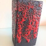 Red and black rectangular vase in ceramic Fat Lava / vintage 60s-70s