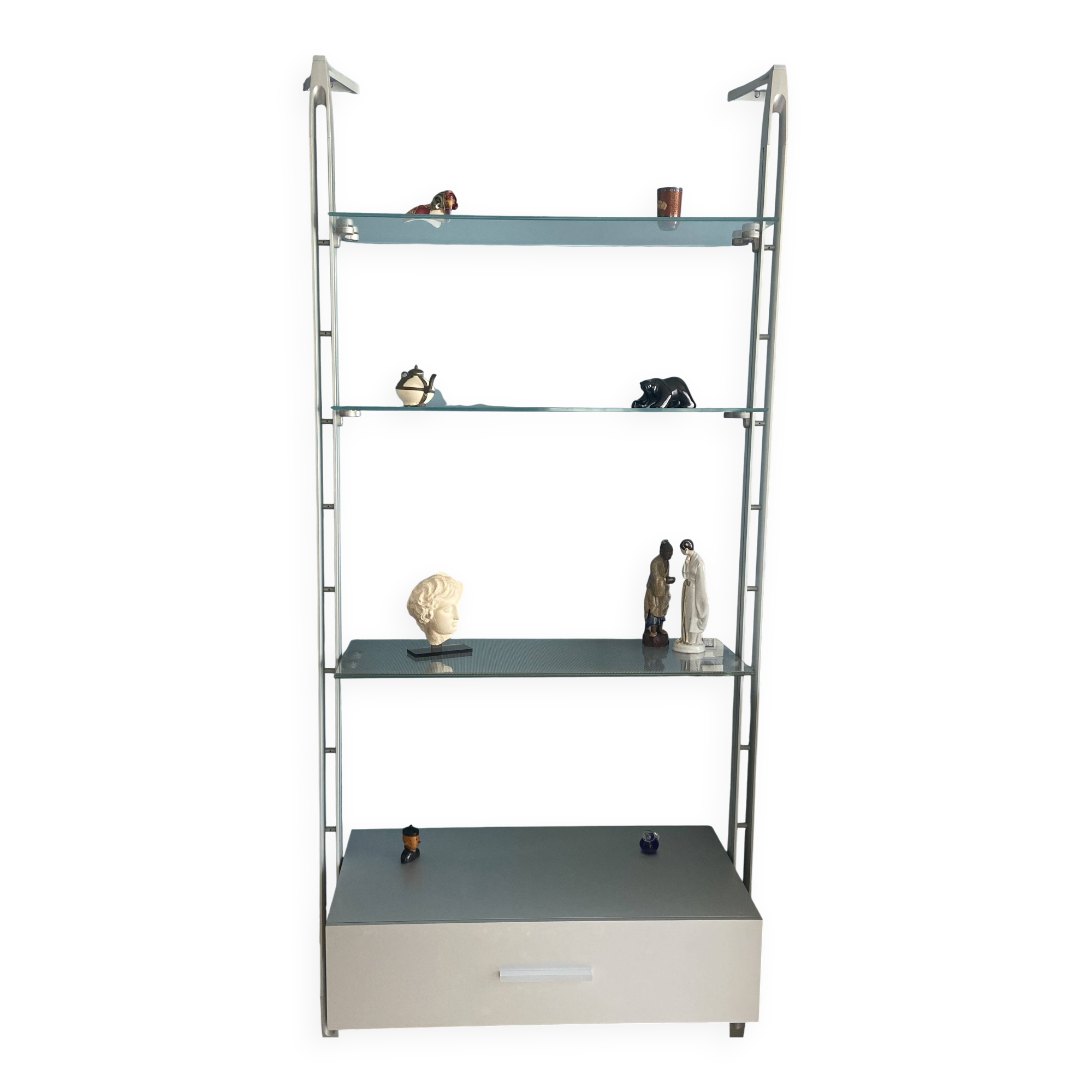 Roset shelf, aluminium and glass, type Michel Ducaroy, 1970s.