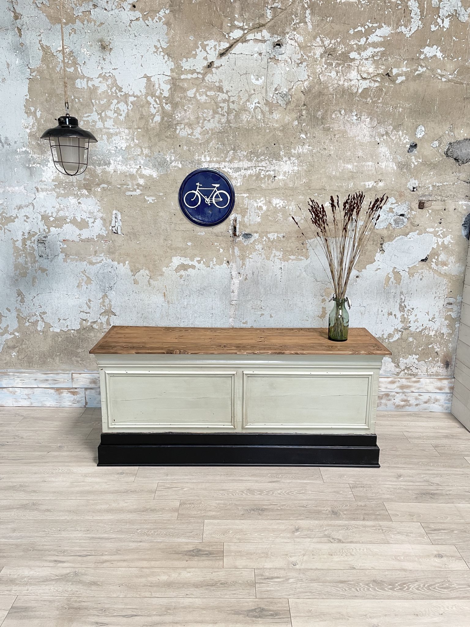 Bank counter furniture in patinated wood, circa 1900