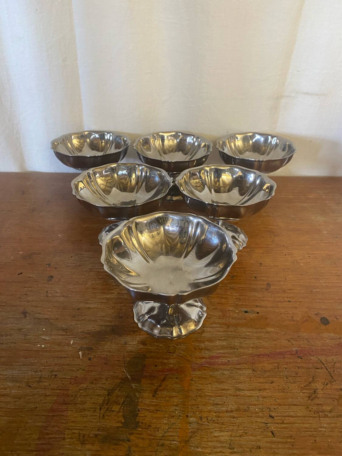 Set of 6 stainless steel ice cream bowls, made in france, vintage