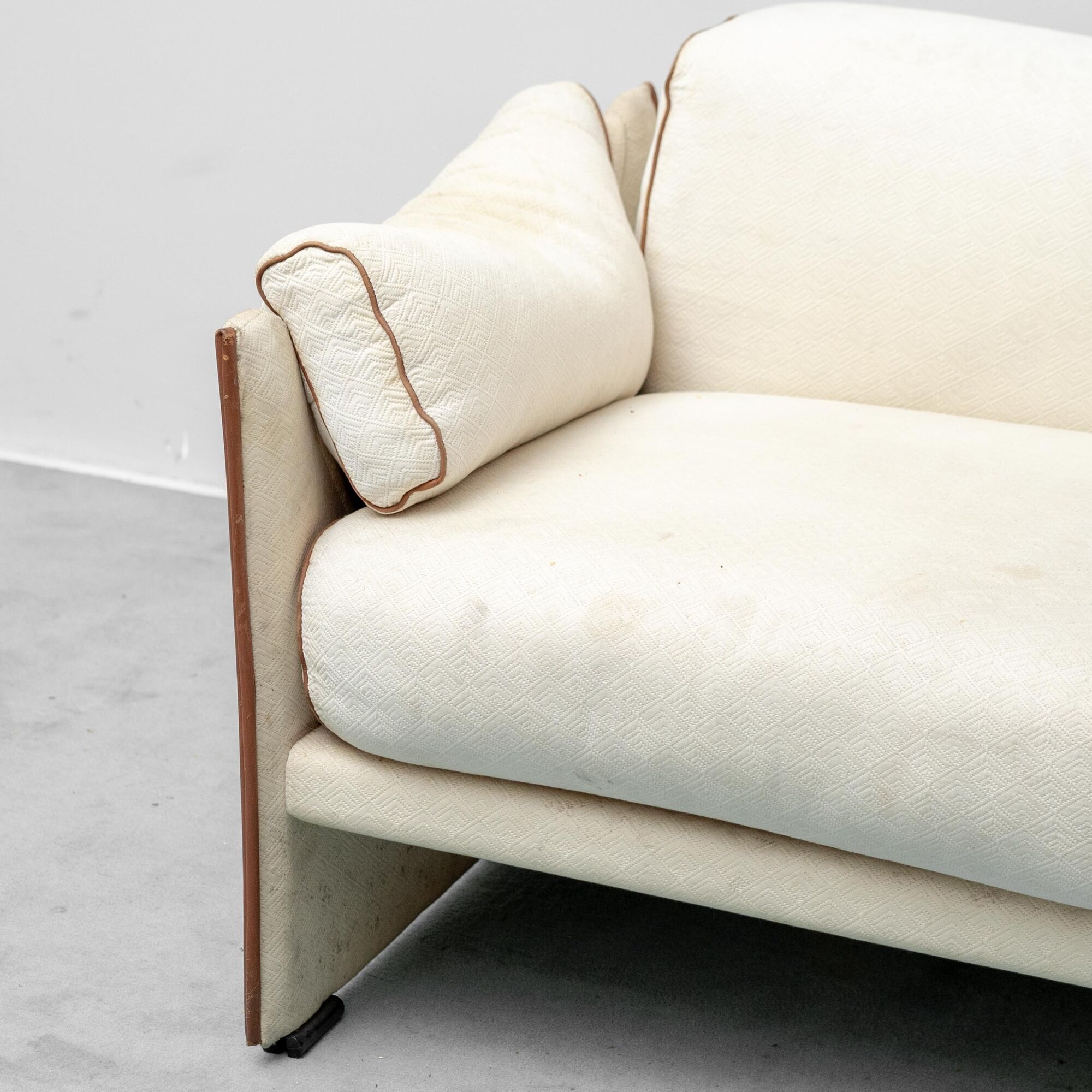 Vintage 2-seater sofa in beige and brown fabric, 1970s modernist