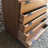 Vintage chest of drawers 1980's blond beech 5 drawers