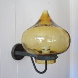 Scandinavian outdoor wall light in copper and amber glass