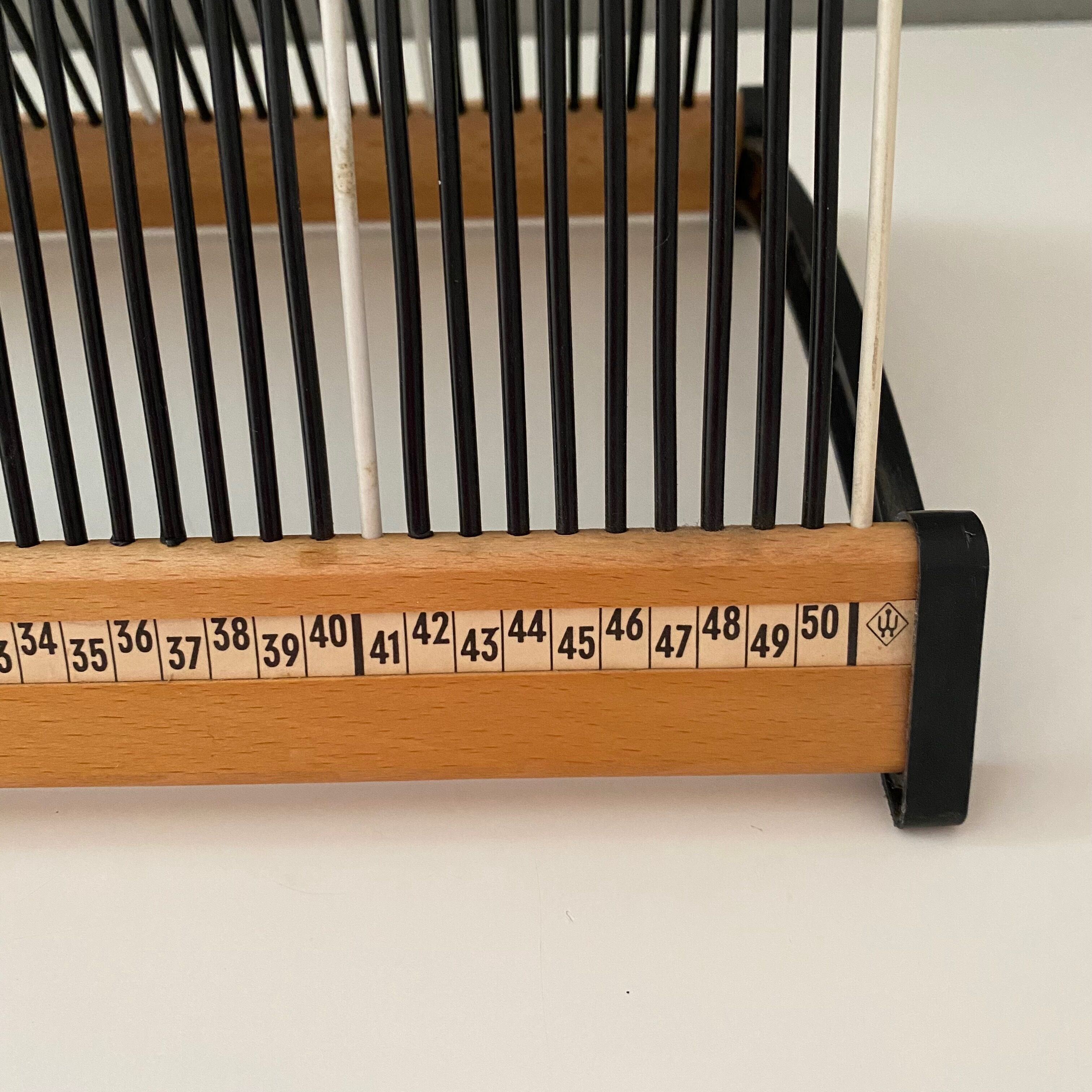 Vintage record stand, vinyl record holder, Plattofix Germany, black white, 50 records