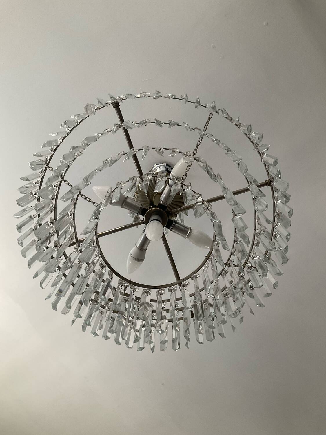 Large crystal chandelier with cascade of pendants from the 60s and 70s