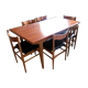 Table with two extensions and its 6 chairs scandinavian teak of the 1970s