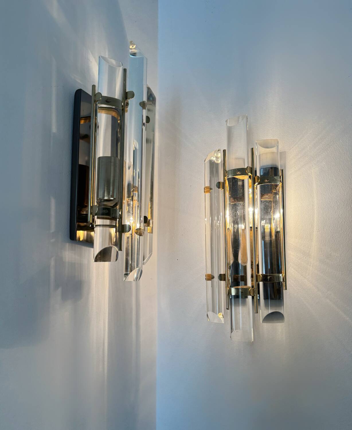 Crystal baguette wall lights from the 80s