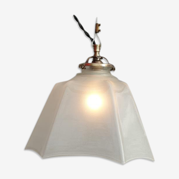 Art Deco white glass draped translucent hanging lamp