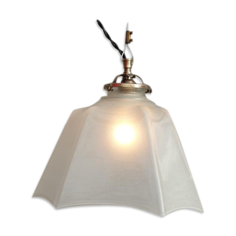 Art Deco white glass draped translucent hanging lamp