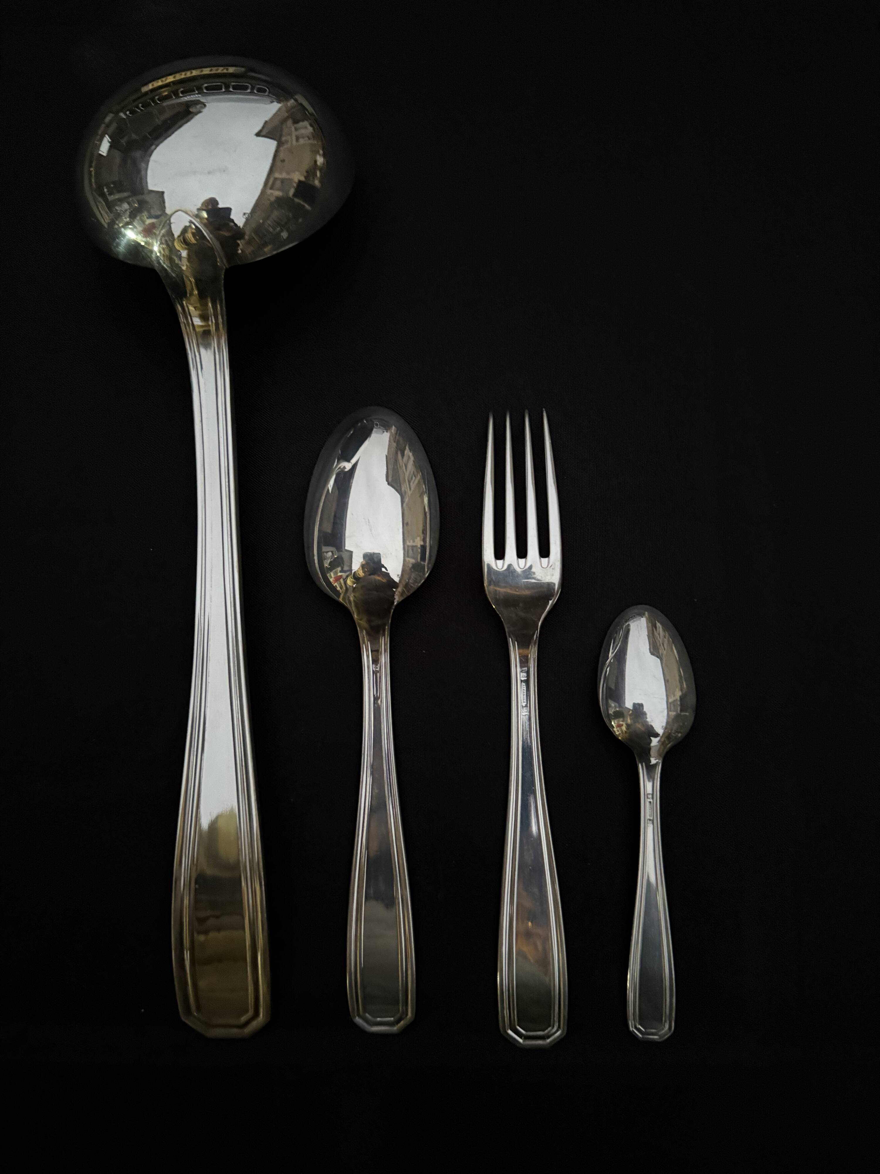 Alfenide 37-piece cutlery set for Christofle Saturne model
