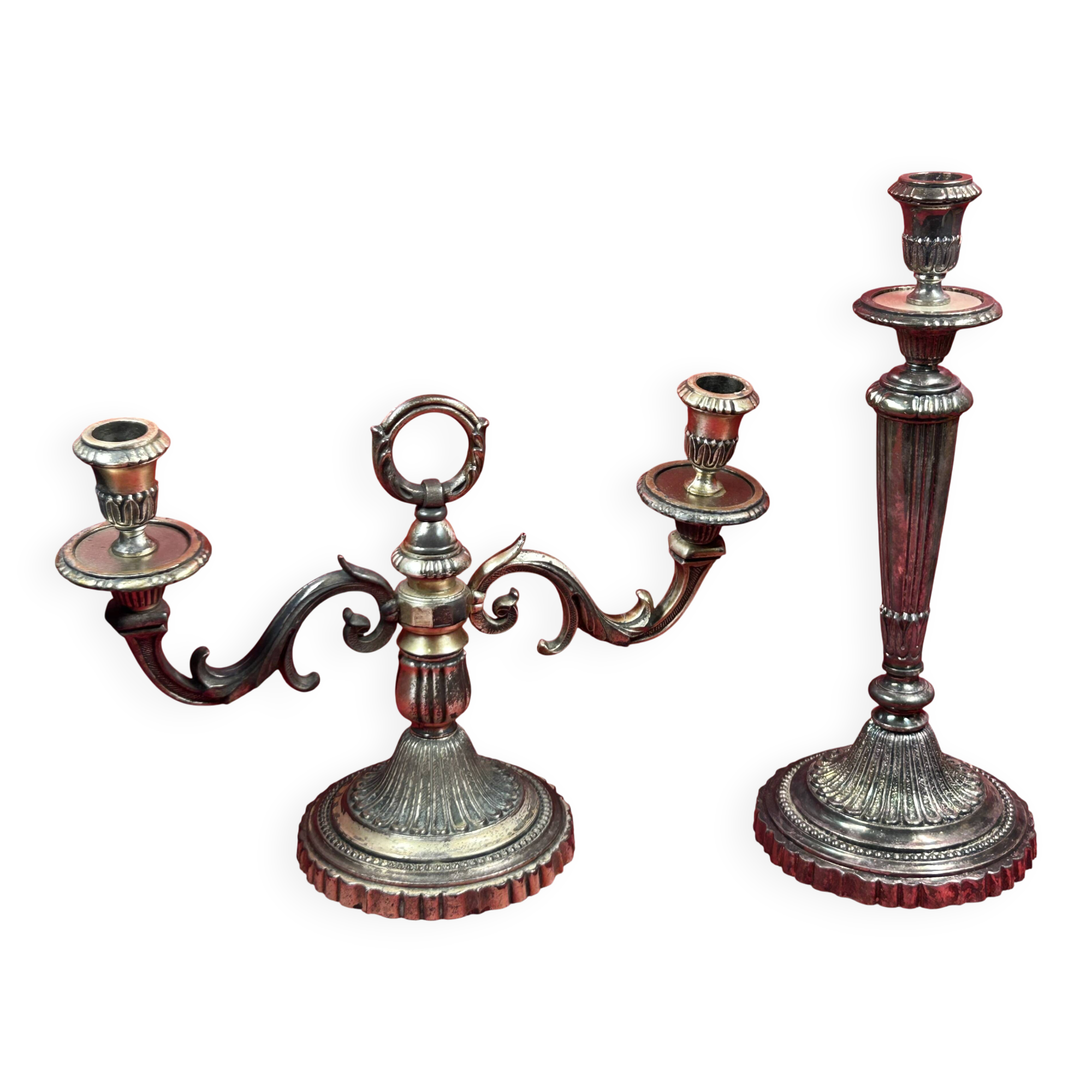 set of 2 old-fashioned, silver-plated candlesticks