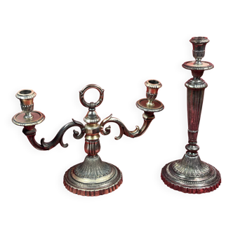 set of 2 old-fashioned, silver-plated candlesticks