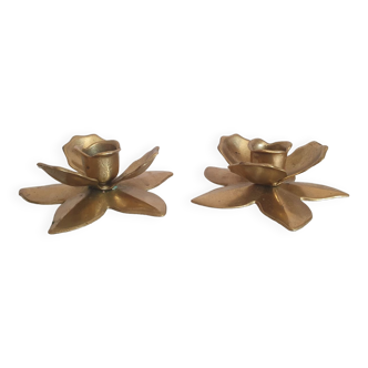Set of 2 brass candle holders art deco style of the 60s nijhof holland